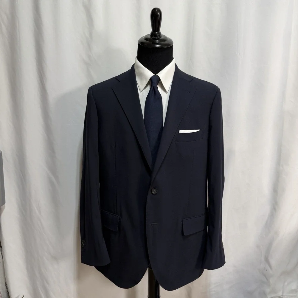 Proper Cloth Bespoke Blazer Mens 48L Sport Coat Jacket Wool Stretch Navy Blue